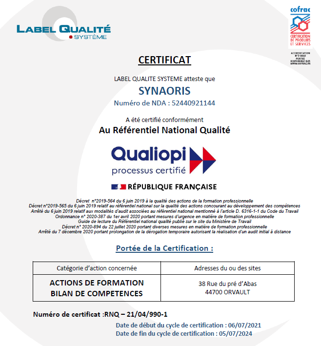 Certificat Qualiopi